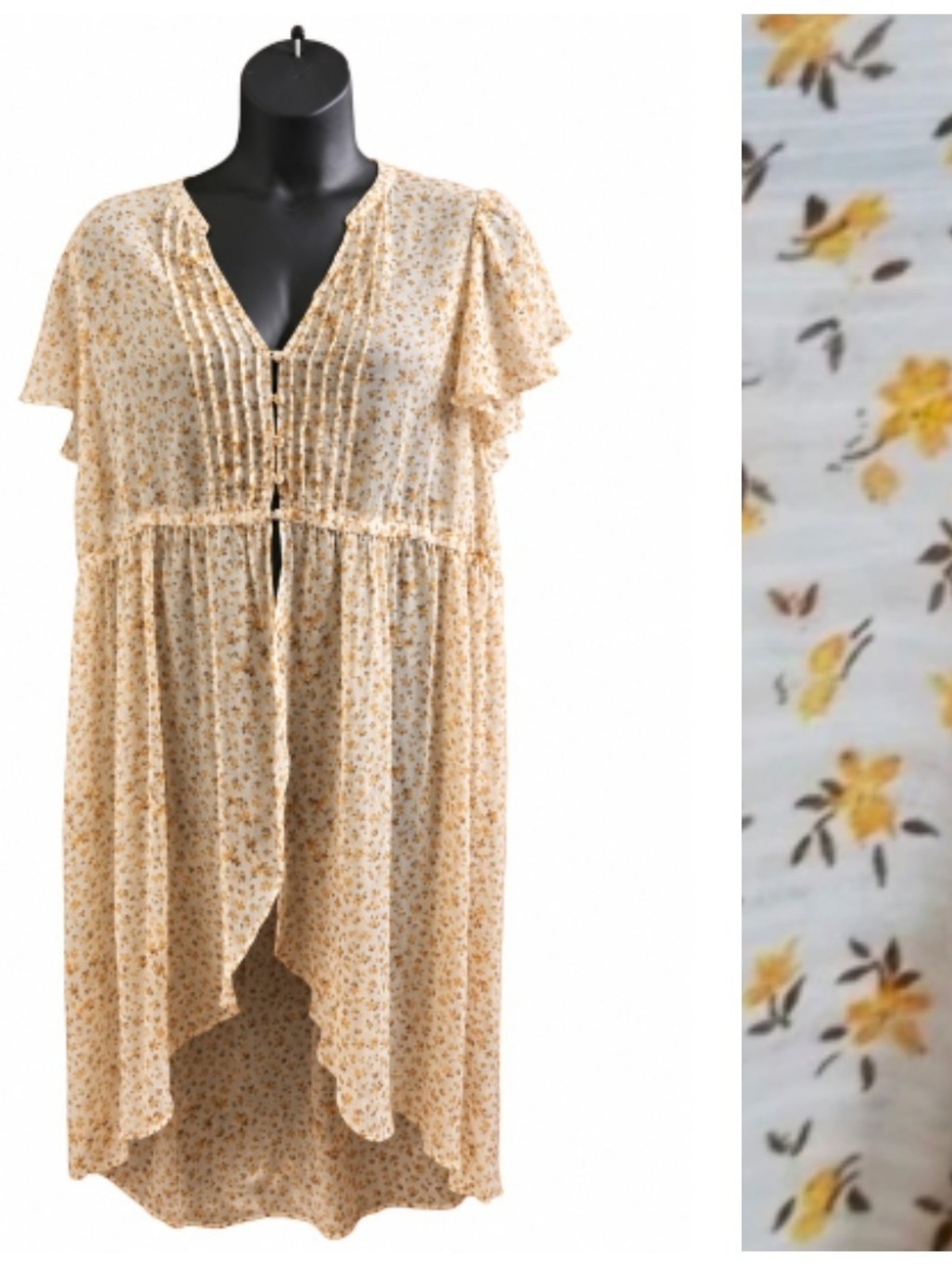 🌻 Torrid White & Yellow Floral  High Low Flowing top